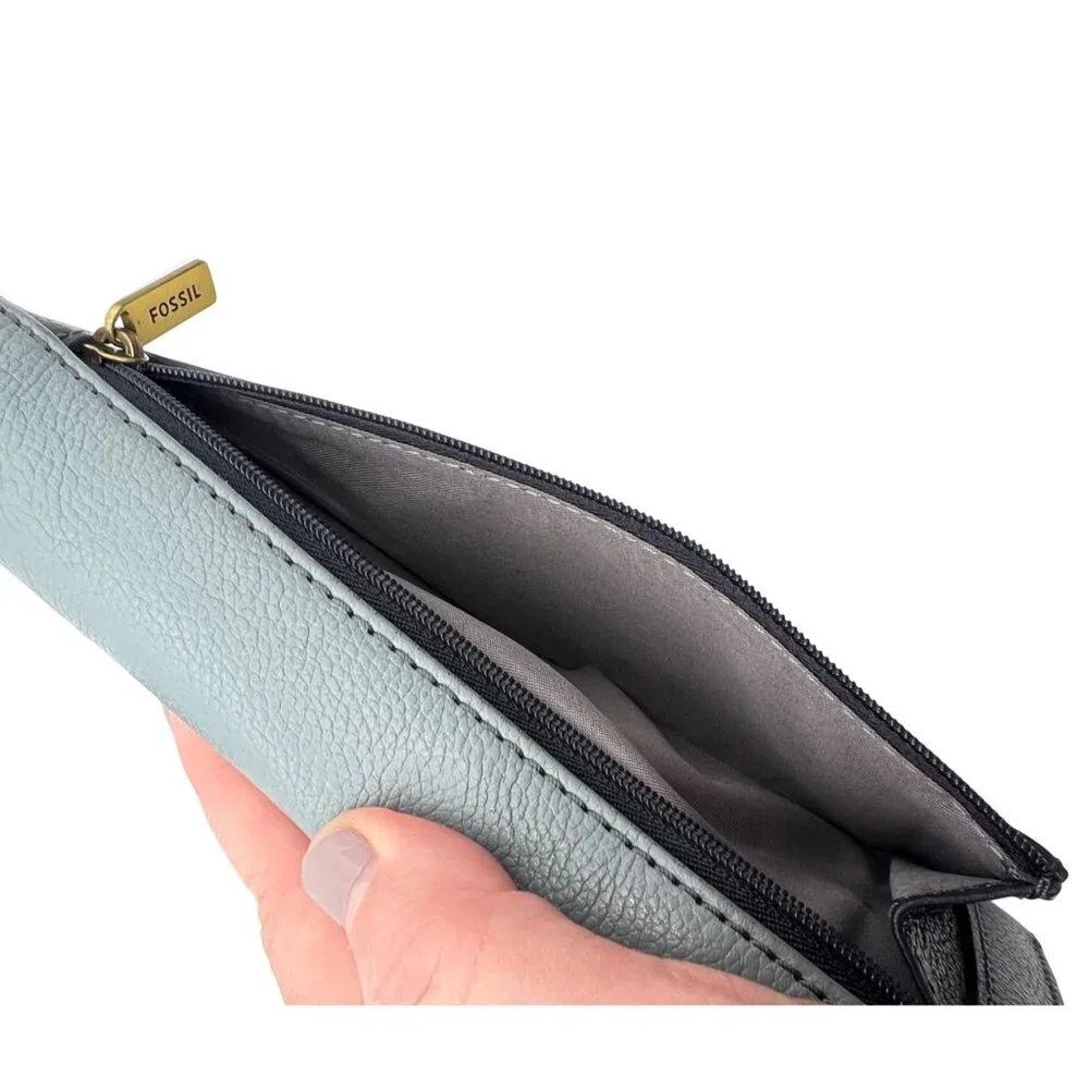 Fossil Cleo Leather Clutch Wallet Light Blue & Navy Leather Two-Tone - Picture 7 of 9